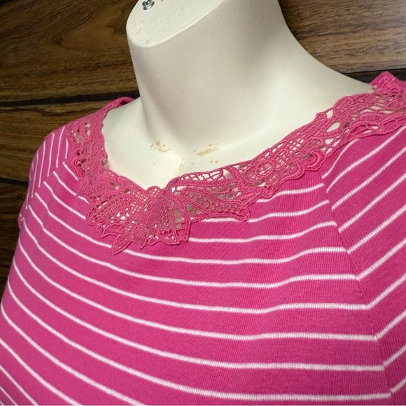 Chaps Pink and White Striped Short Sleeve Top size medium NWT - Picture 6 of 8
